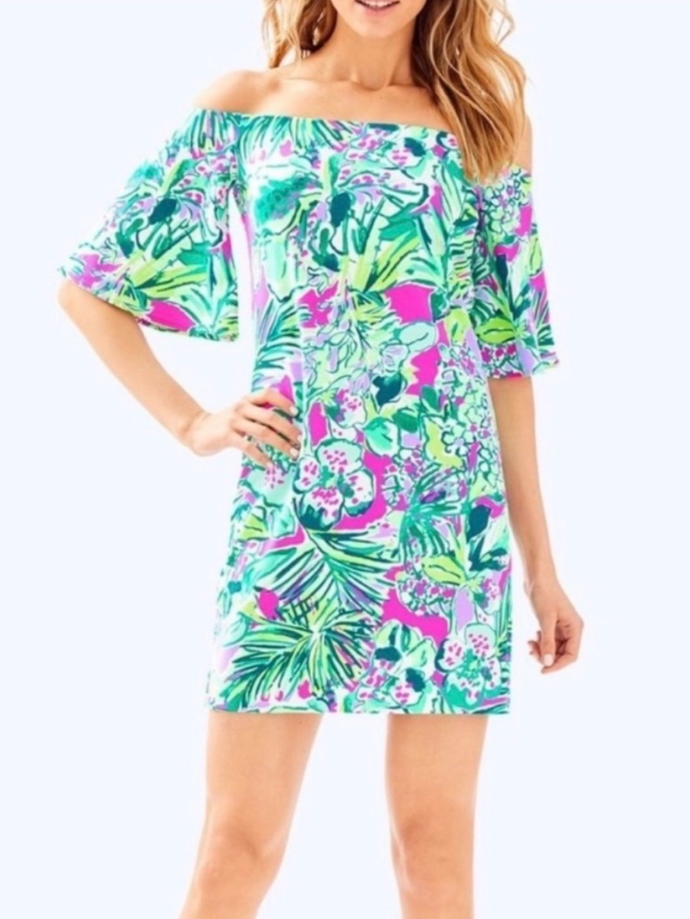 Lilly Pulitzer FAWCETT Multicolor Floral Off-Shoulder Dress NWT